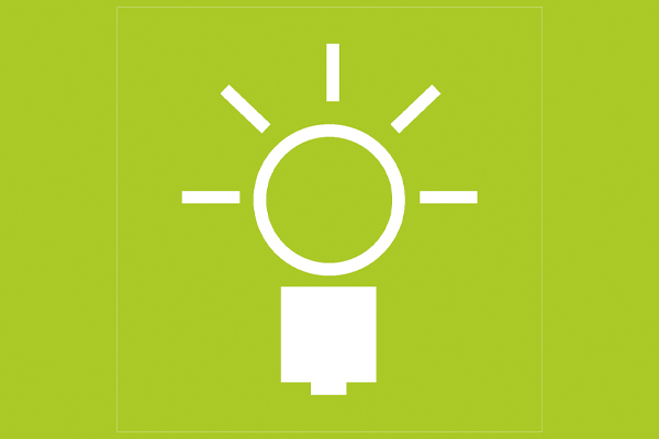 Ícone de uma lâmpada branca sobre um fundo verde.